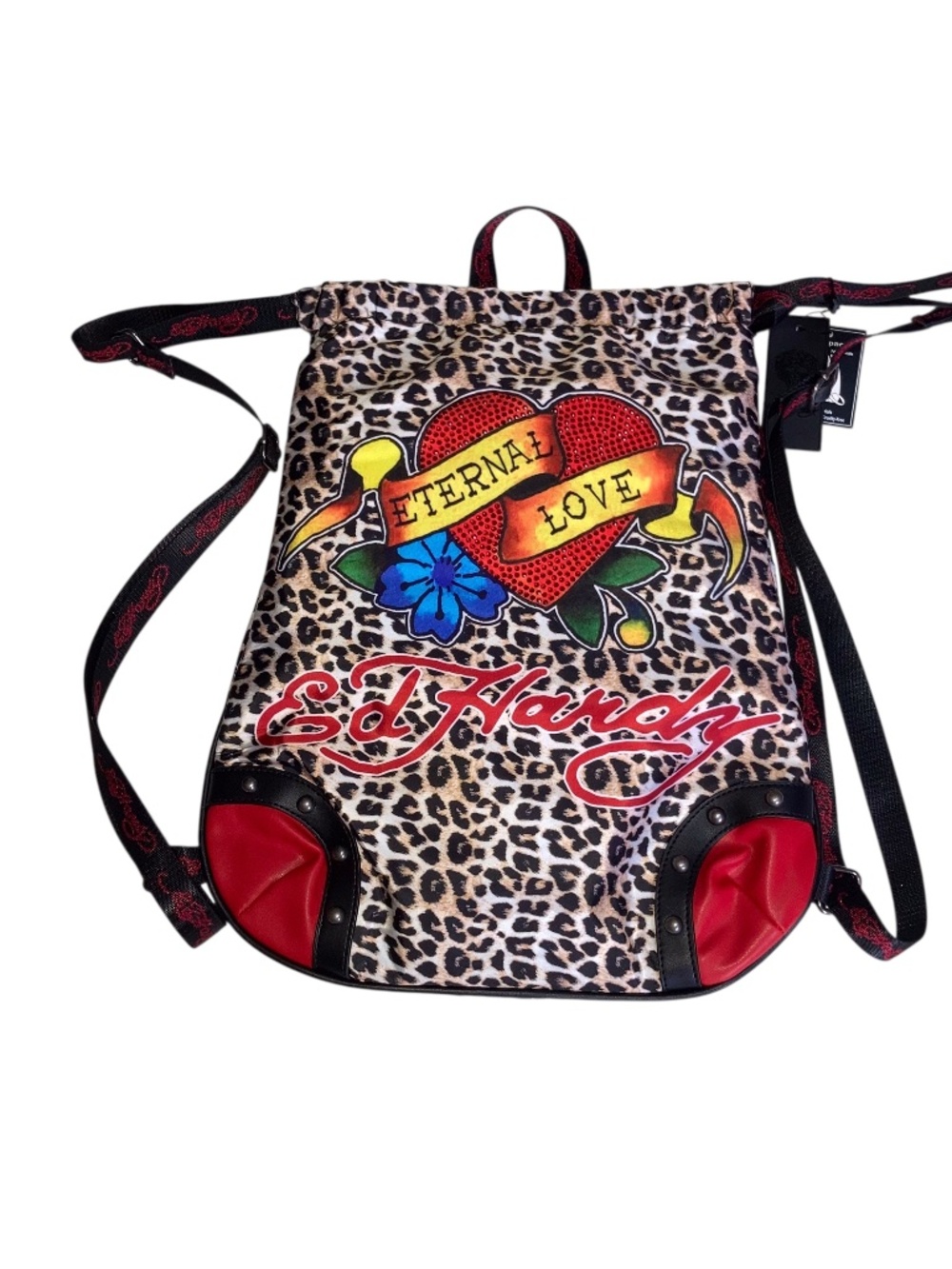 Ed Hardy 'Eternal Love' Leopard Drawstring Backpack - New